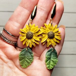 Sunflower Dangle Earrings with Gold Accents